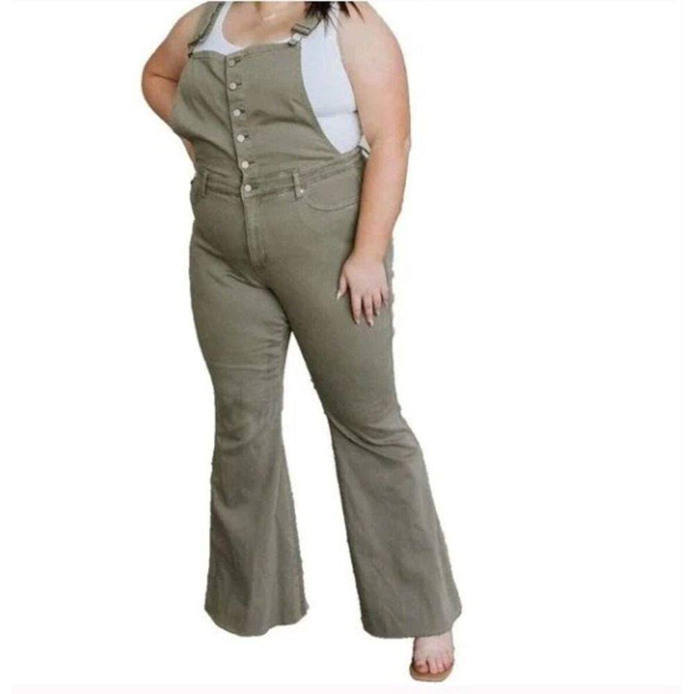 Judy Blue Kelsey Flare Tummy Control Olive Green Colored Overalls  NWT - Size 3X